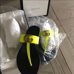 Gucci neon yellow peg sandals